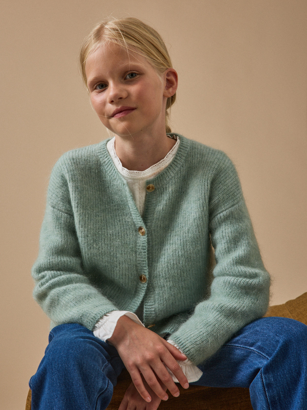 Mädchen-Cardigan mit Wolle und Mohair