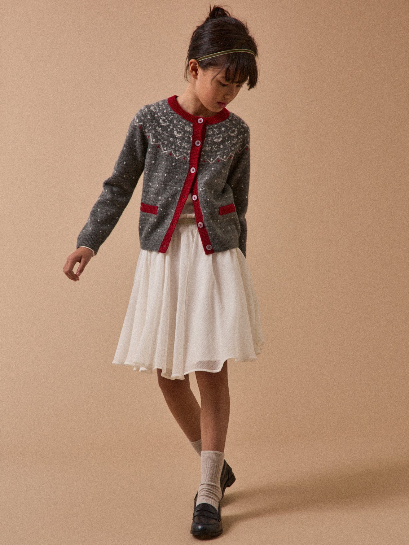 Mädchen-Cardigan aus Wolle mit Jacquard-Muster