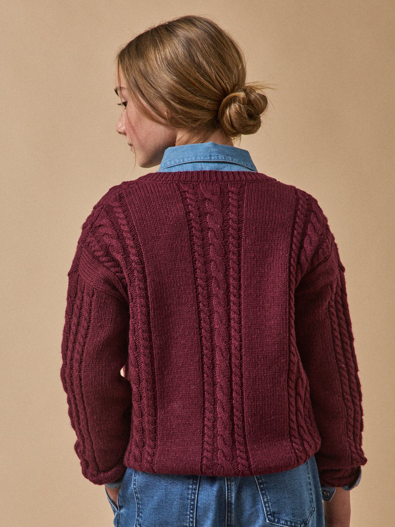 Mädchen-Cardigan, Zopfmuster, RWS-Wolle
