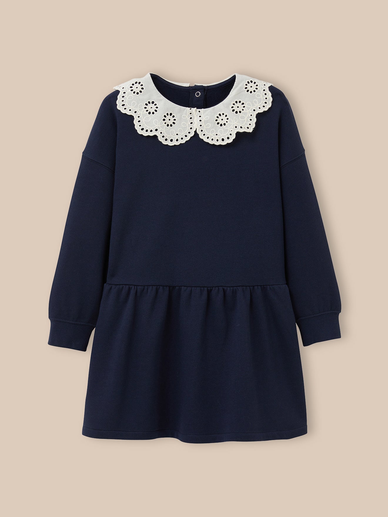 Kleid mit großem besticktem Kragen, Bio-Baumwolle