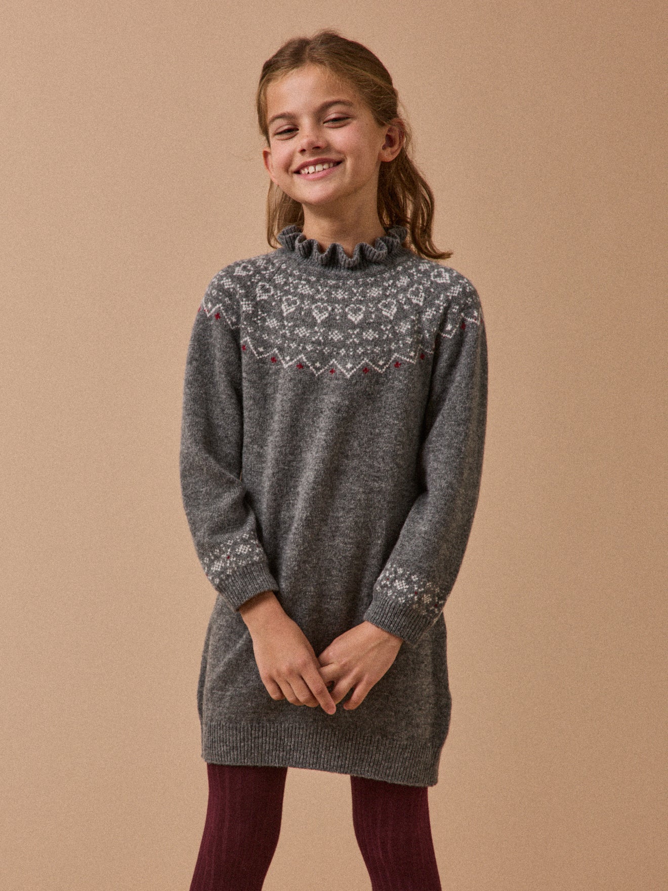 Mädchenkleid aus Wolle mit Jacquard