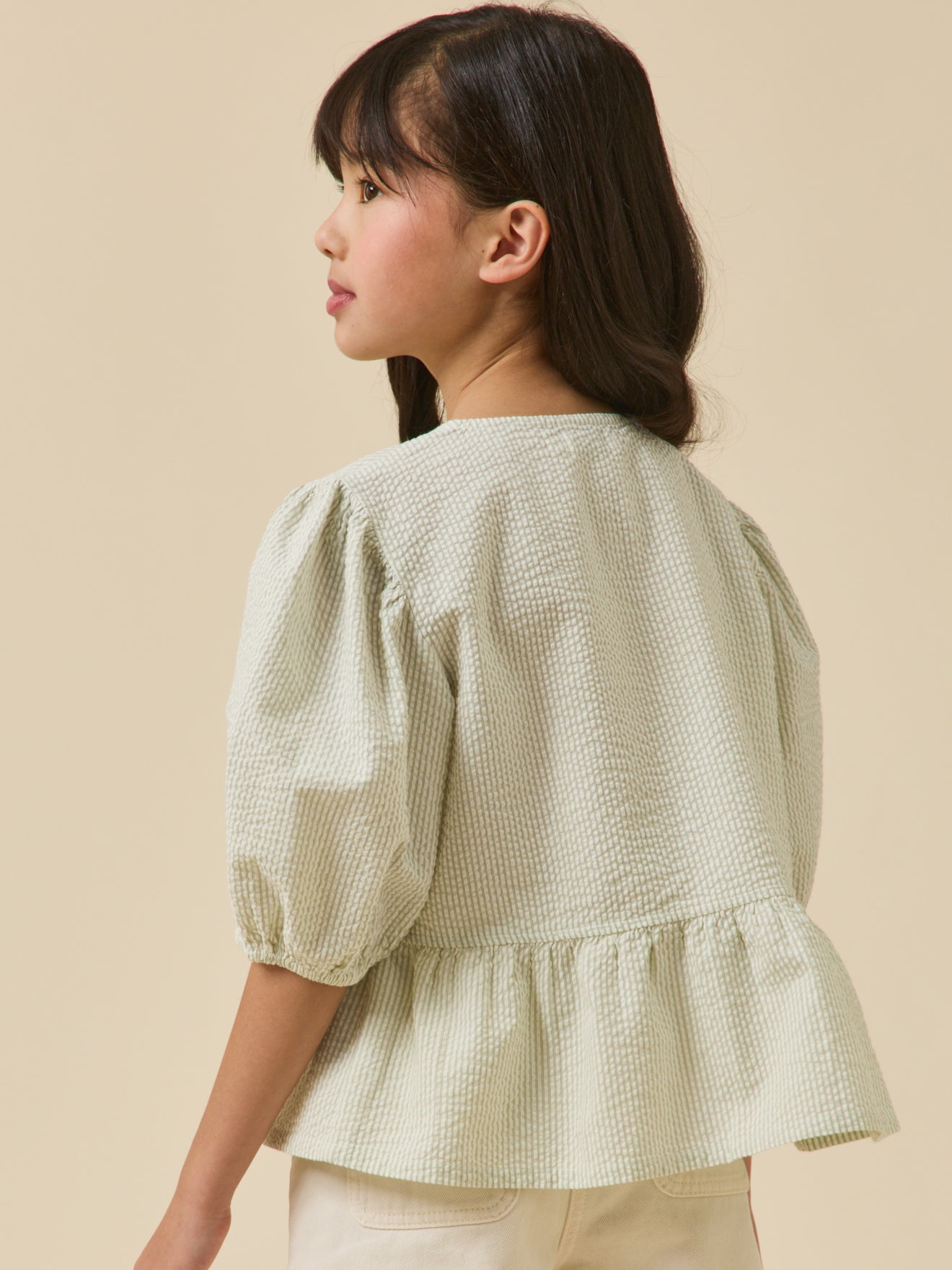 Gestreifte Mädchen-Bluse aus Seersucker