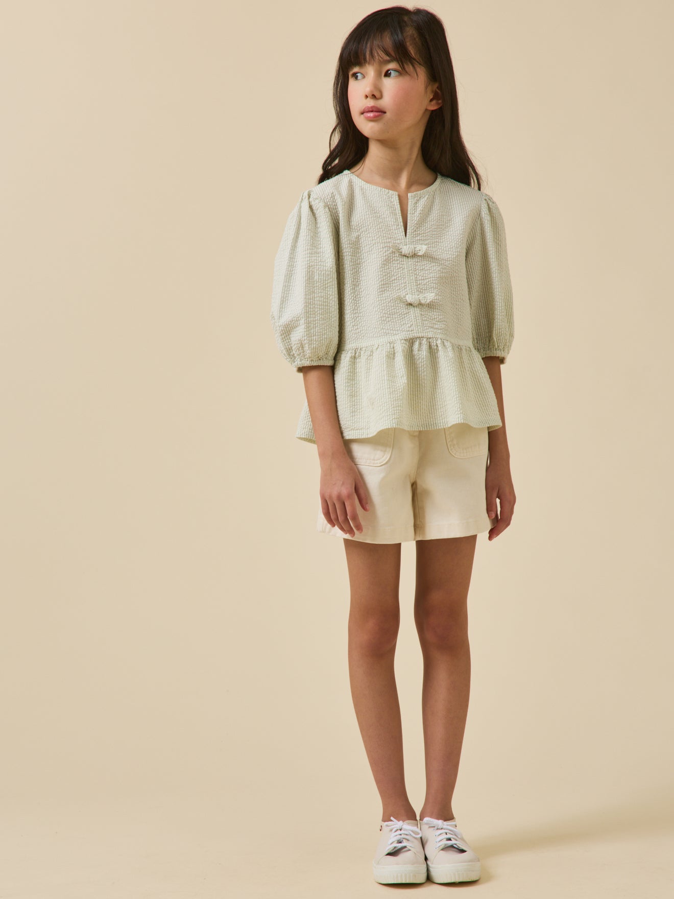 Gestreifte Mädchen-Bluse aus Seersucker