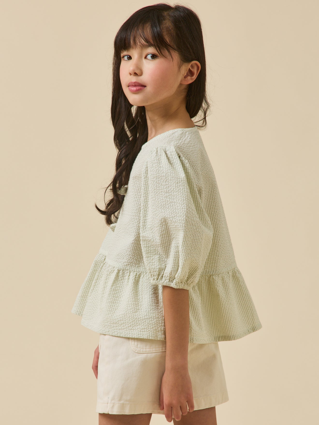 Gestreifte Mädchen-Bluse aus Seersucker