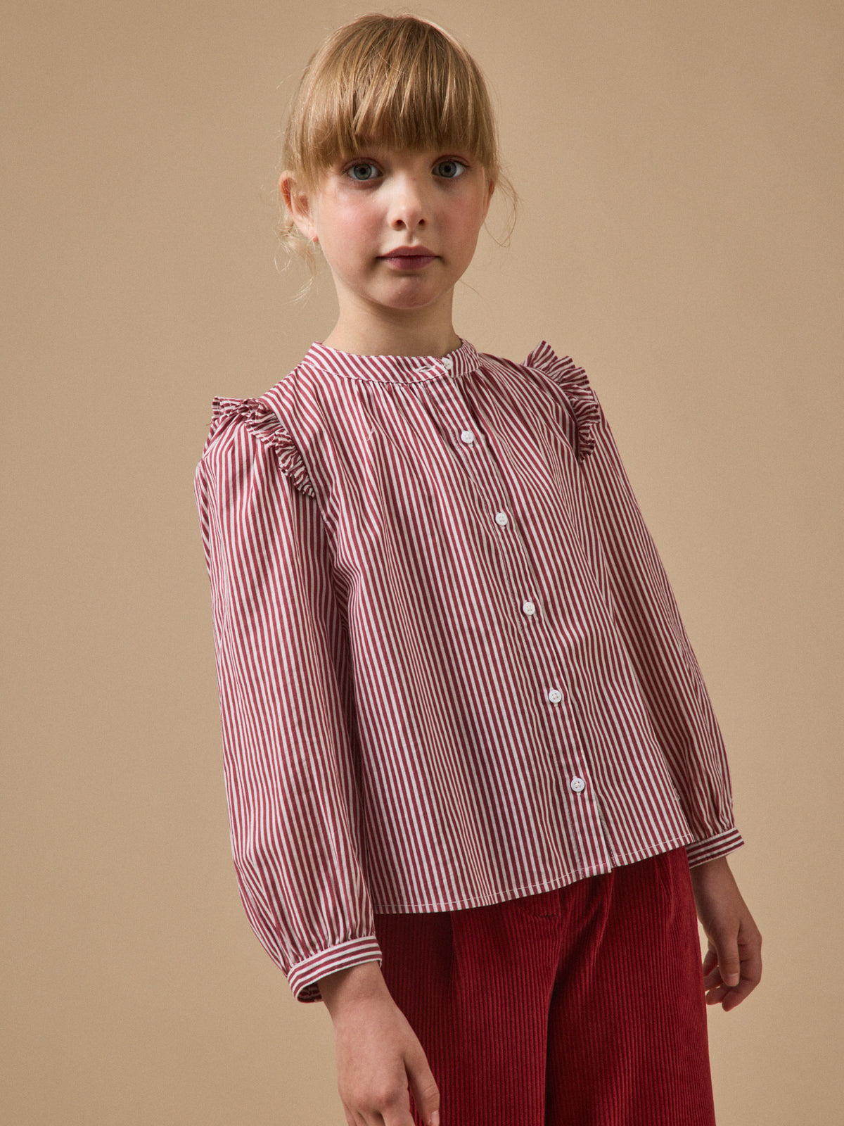 Mädchenbluse mit Volants, gestreift