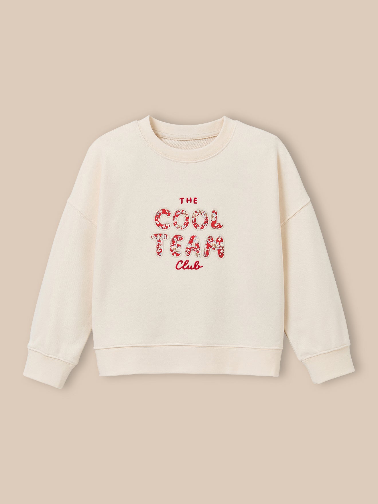 Mädchen-Sweatshirt mit Schriftzug aus Liberty®-Stoff – Bio-Baumwolle