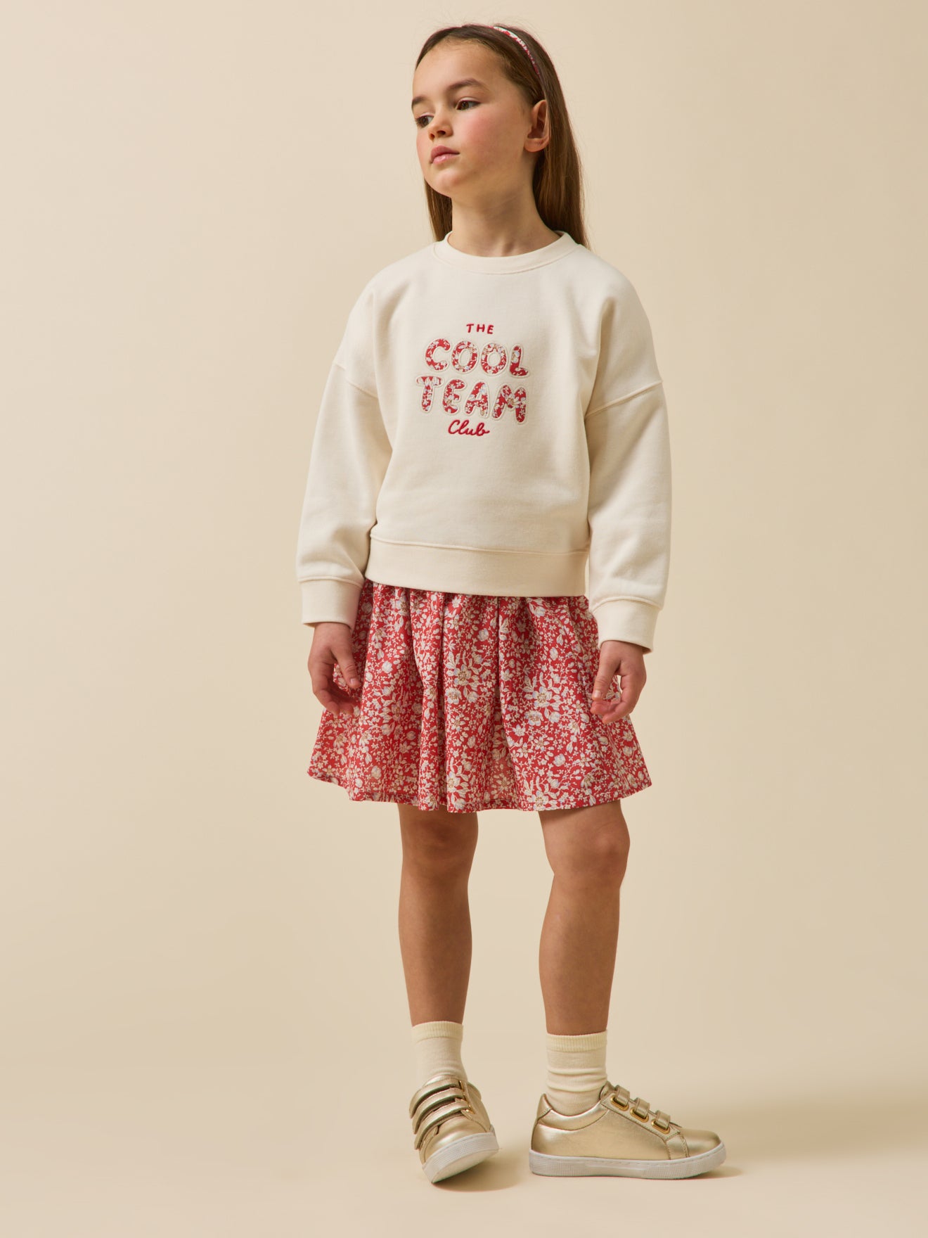 Mädchen-Sweatshirt mit Schriftzug aus Liberty®-Stoff – Bio-Baumwolle