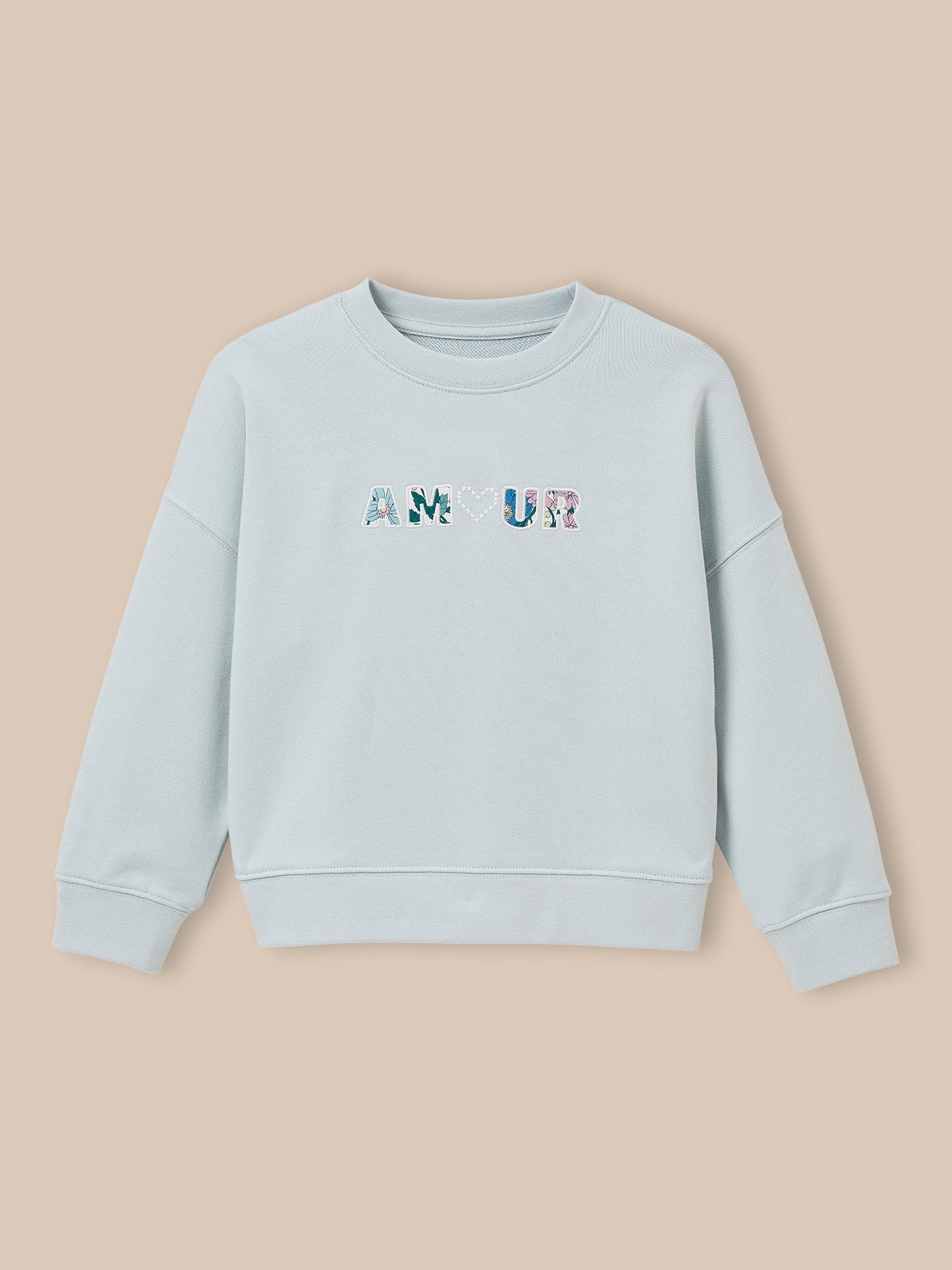 Mädchen-Sweatshirt mit Schriftzug aus Liberty®-Stoff – Bio-Baumwolle