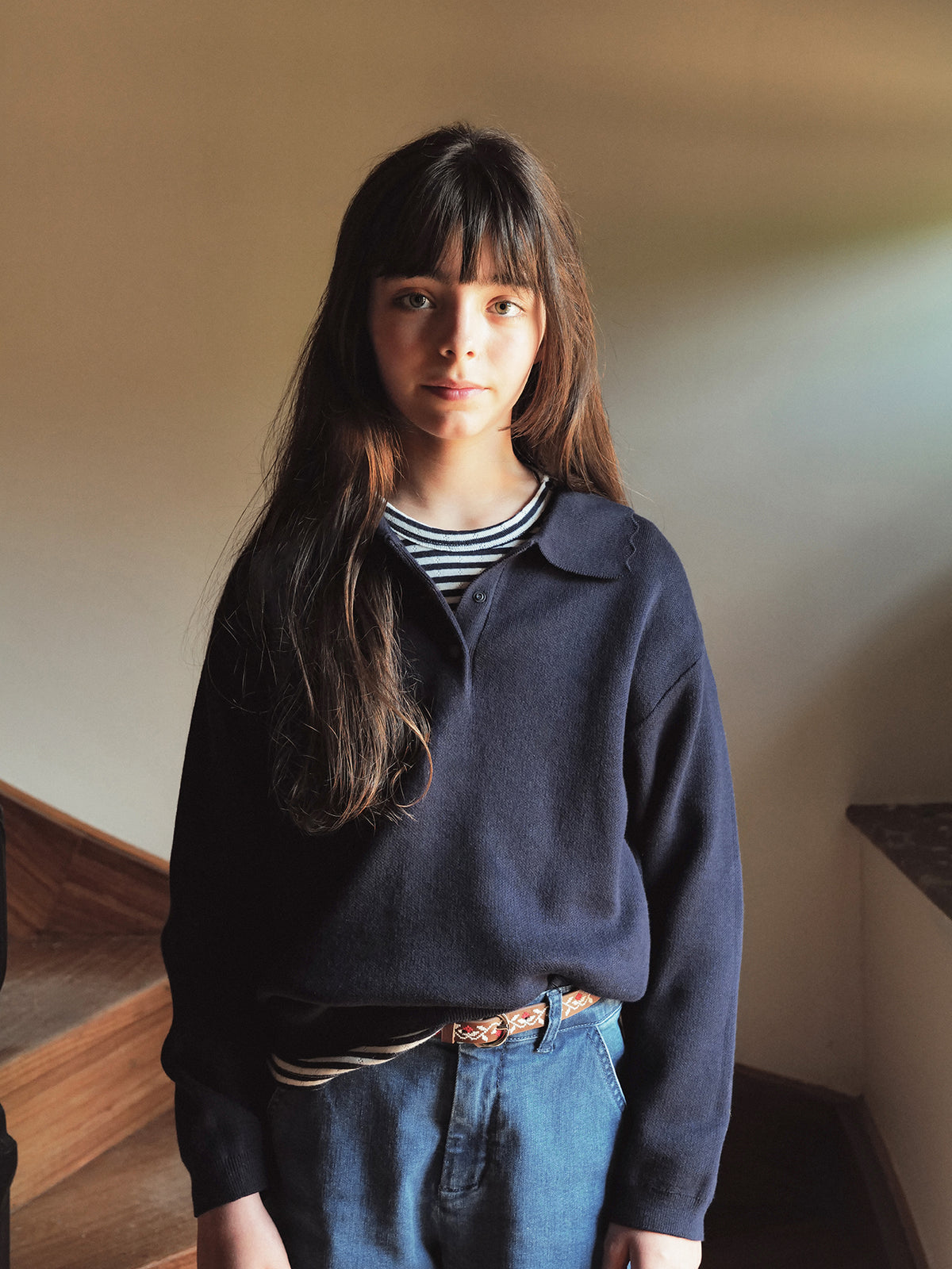 Mädchen-Pullover aus Milano-Strick mit Polokragen