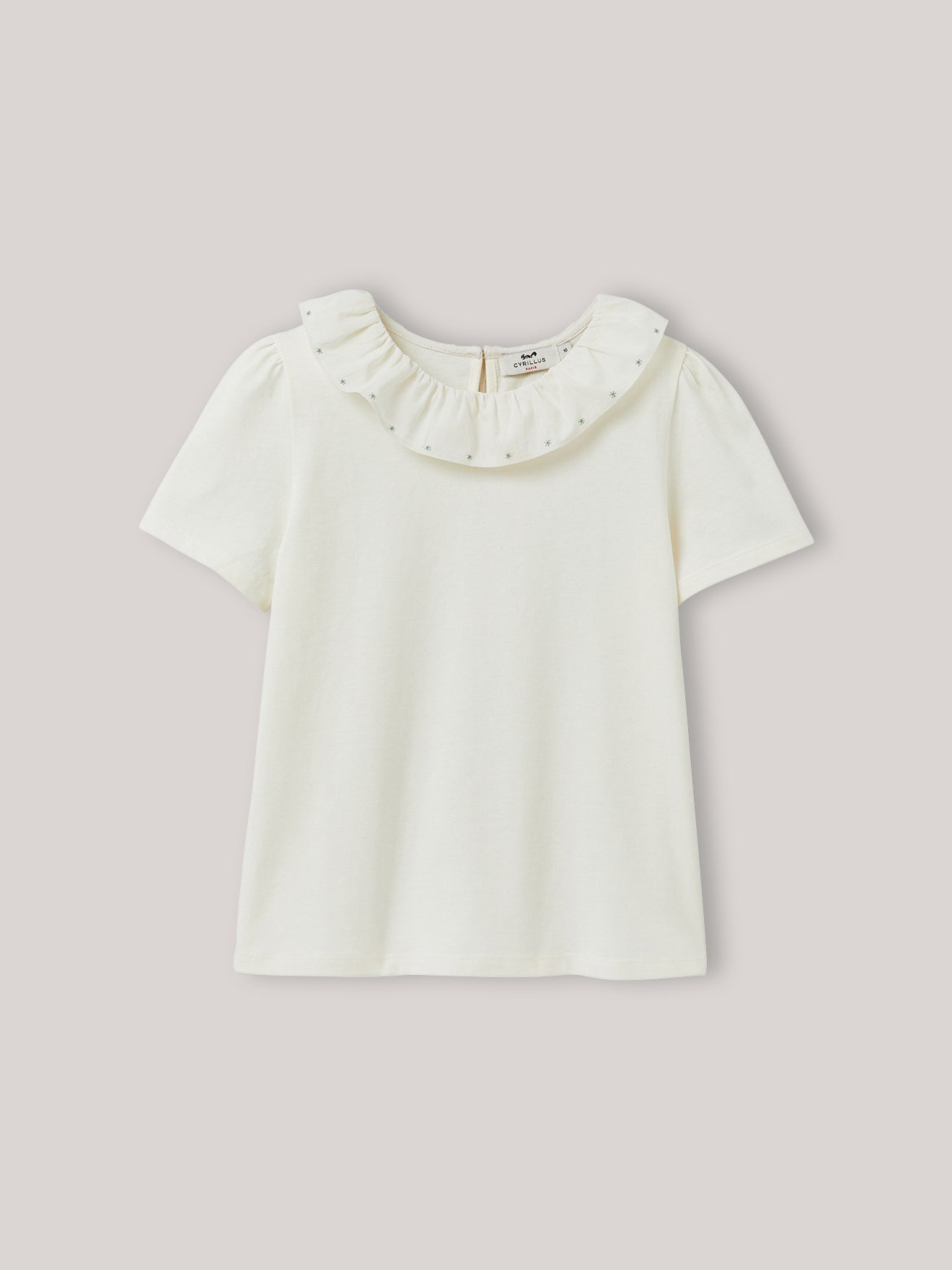 Mädchen T-Shirt mit besticktem Rüschenkragen – Bio-Baumwolle