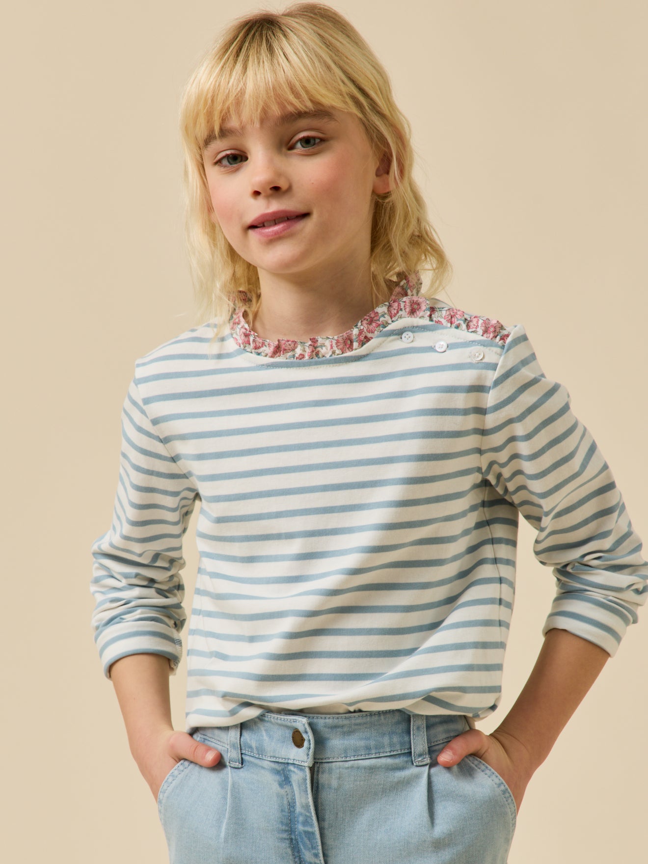 Mädchen-Shirt im Marinelook mit Liberty®-Stoff – Bio-Baumwolle