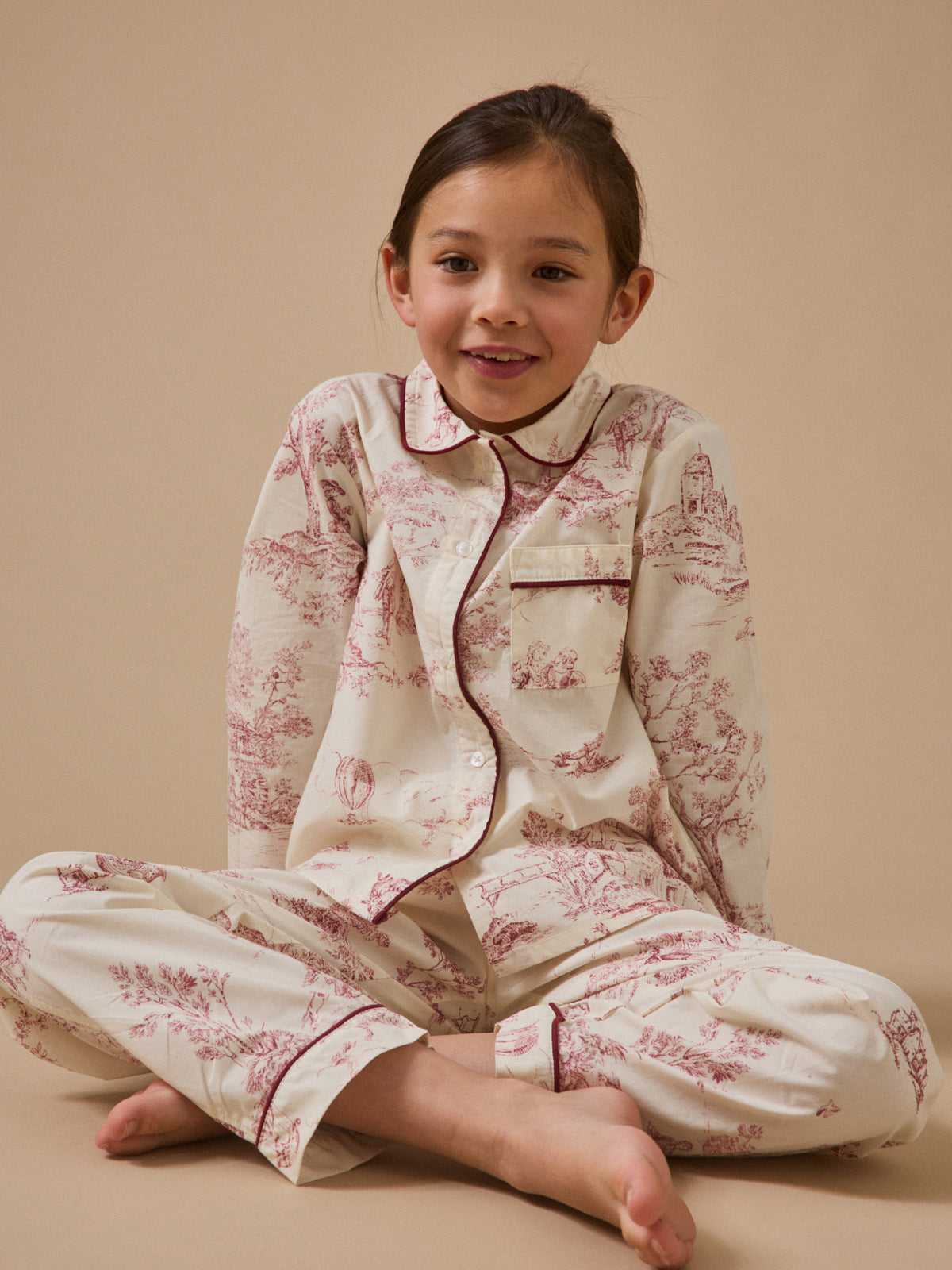 Mädchen-Pyjama, Stoff im « Jouy »-Stil