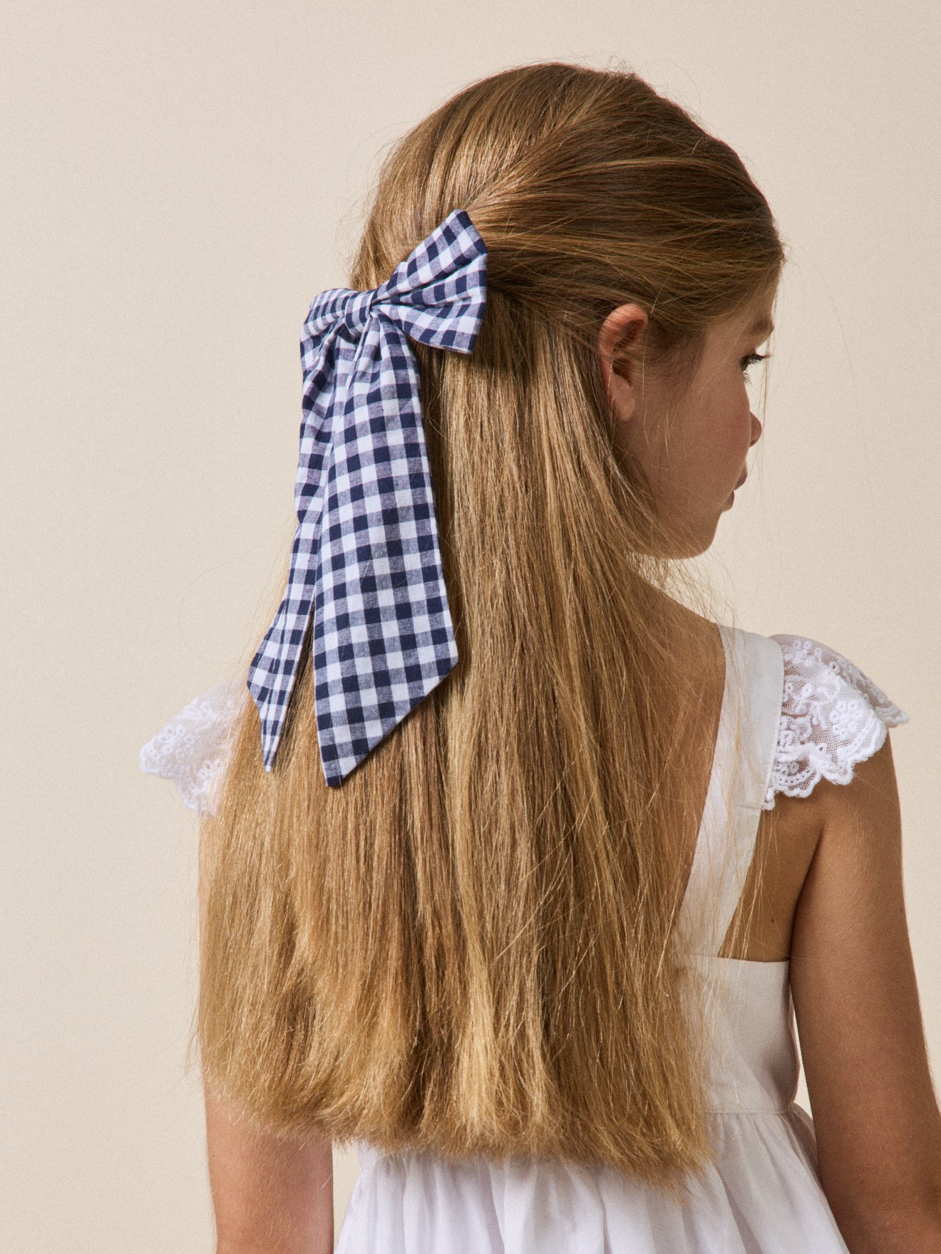 Mädchen-Haarspange mit großer Schleife aus Vichy-Stoff