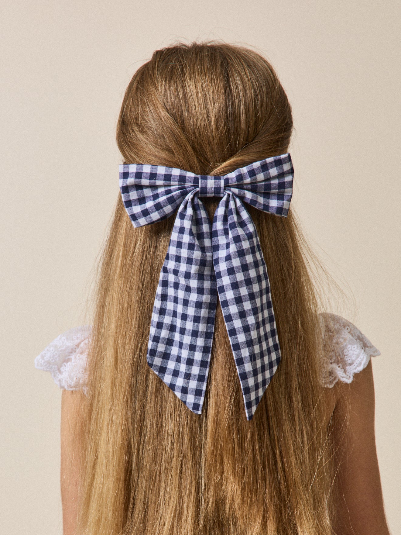 Mädchen-Haarspange mit großer Schleife aus Vichy-Stoff