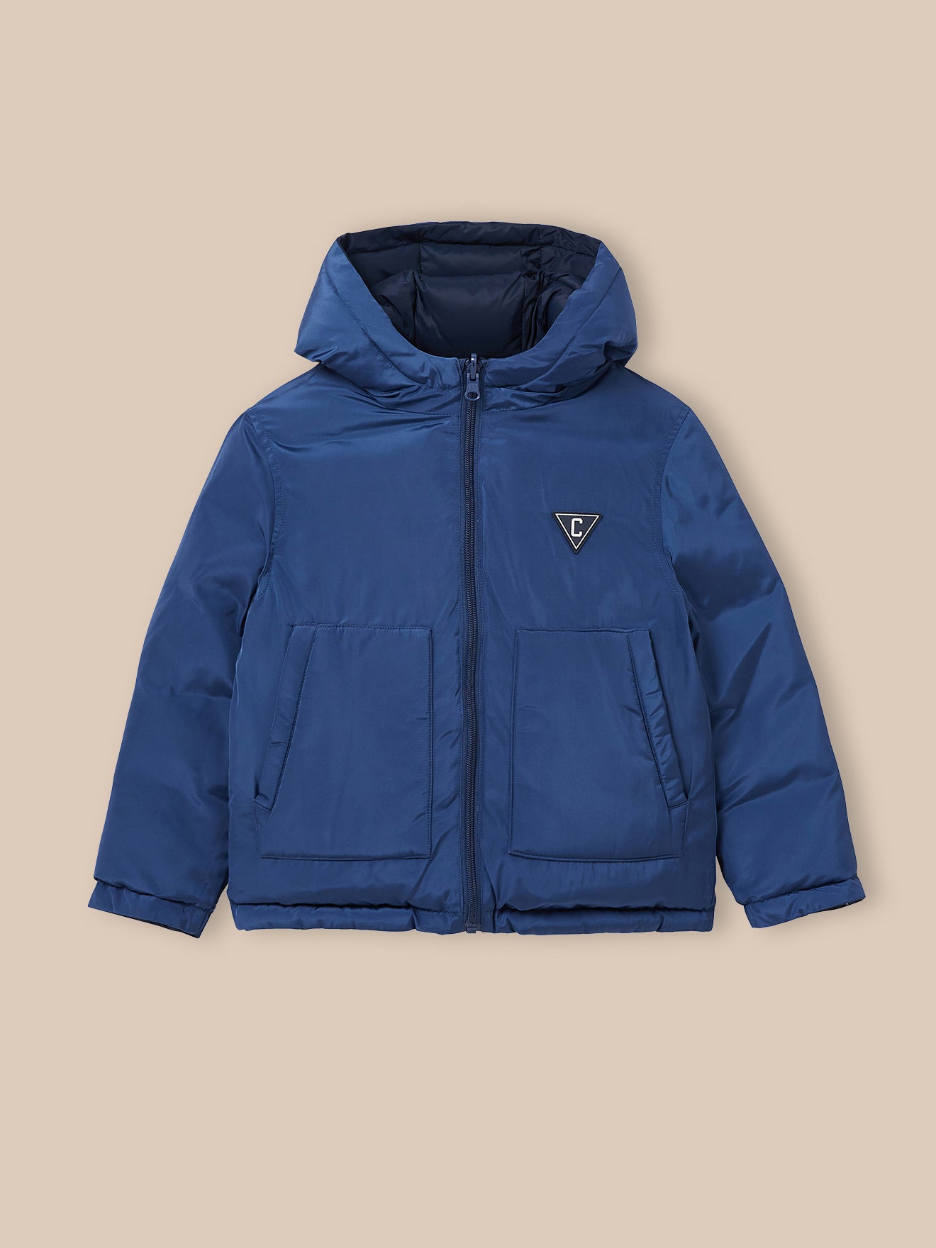 Jungen-Daunenjacke mit Federn und Daunen, wendbar