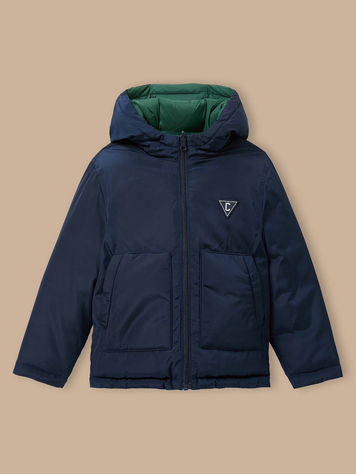 Jungen-Daunenjacke mit Federn und Daunen, wendbar