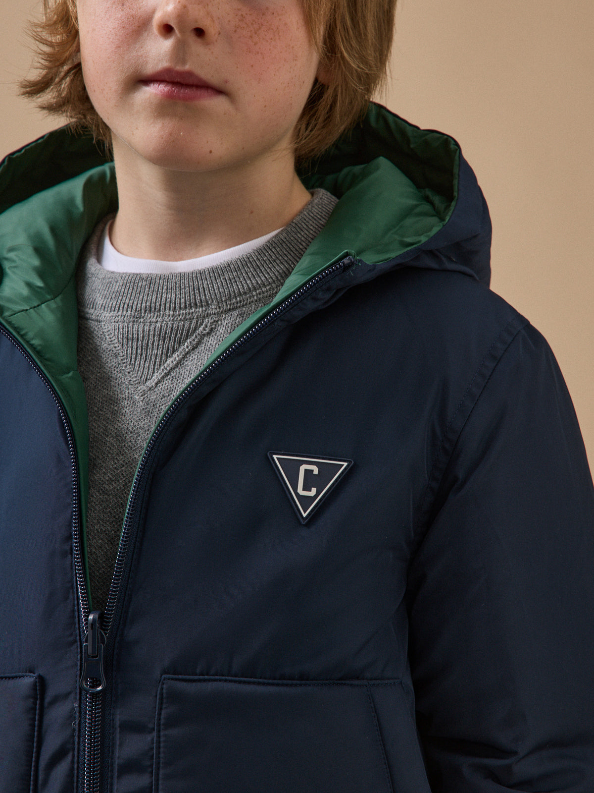 Jungen-Daunenjacke mit Federn und Daunen, wendbar