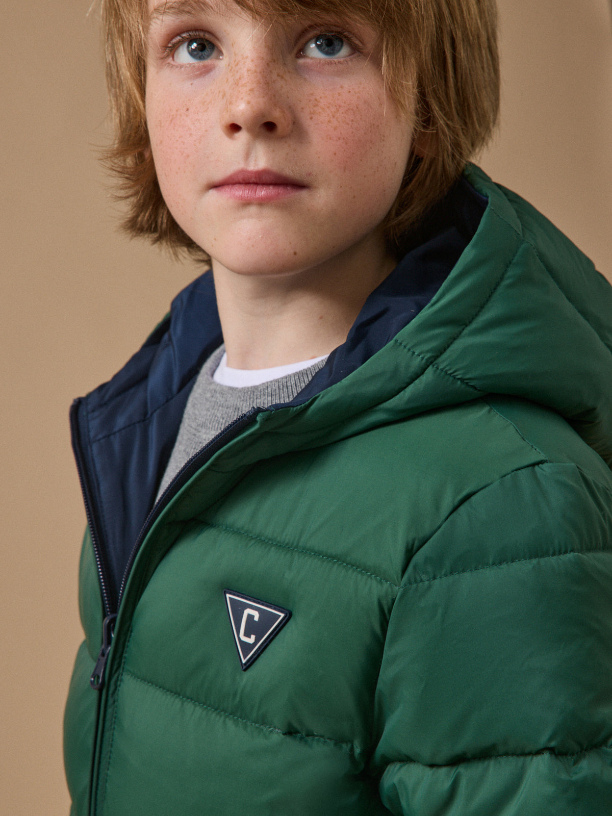 Jungen-Daunenjacke mit Federn und Daunen, wendbar