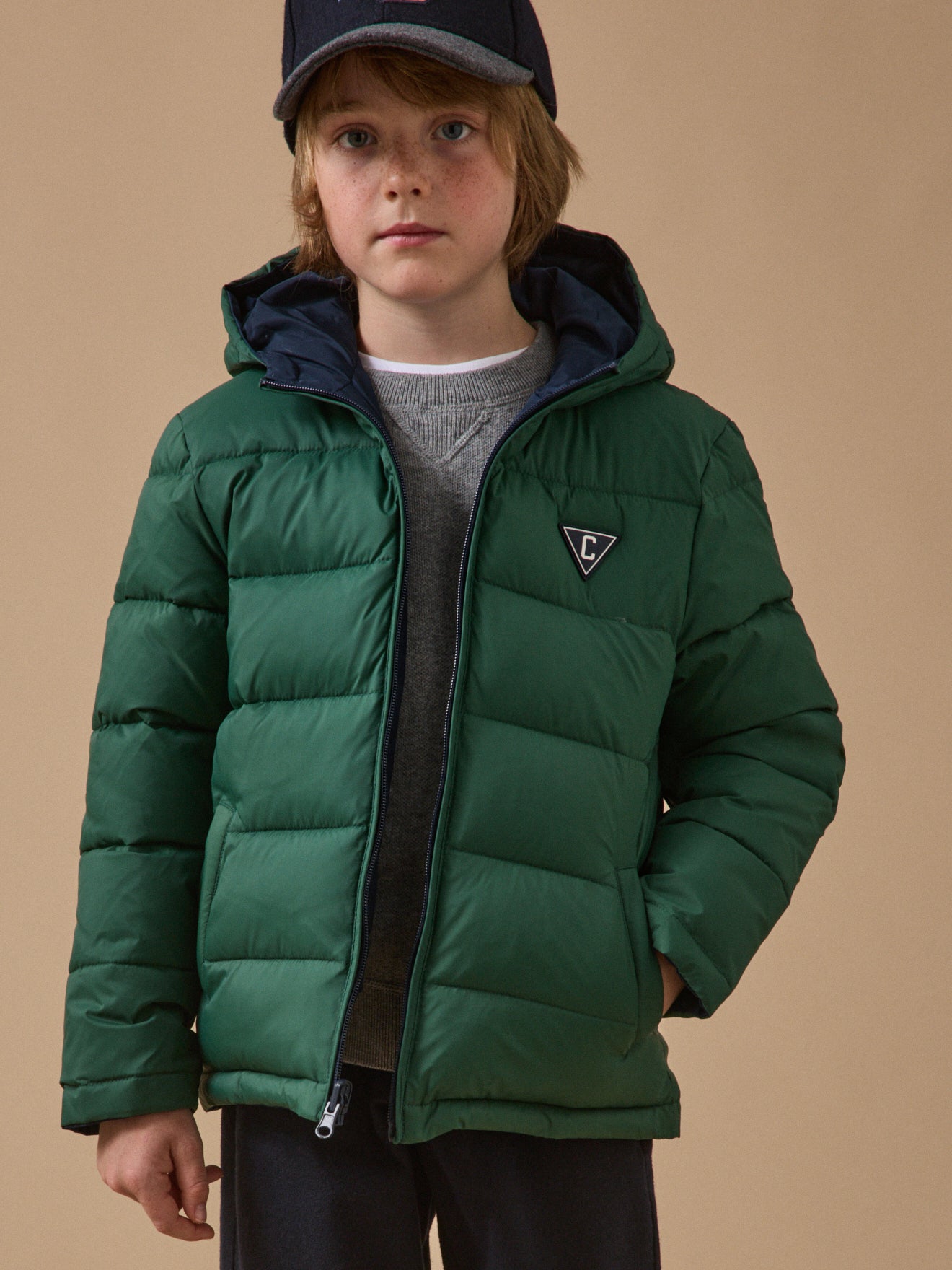 Jungen-Daunenjacke mit Federn und Daunen, wendbar
