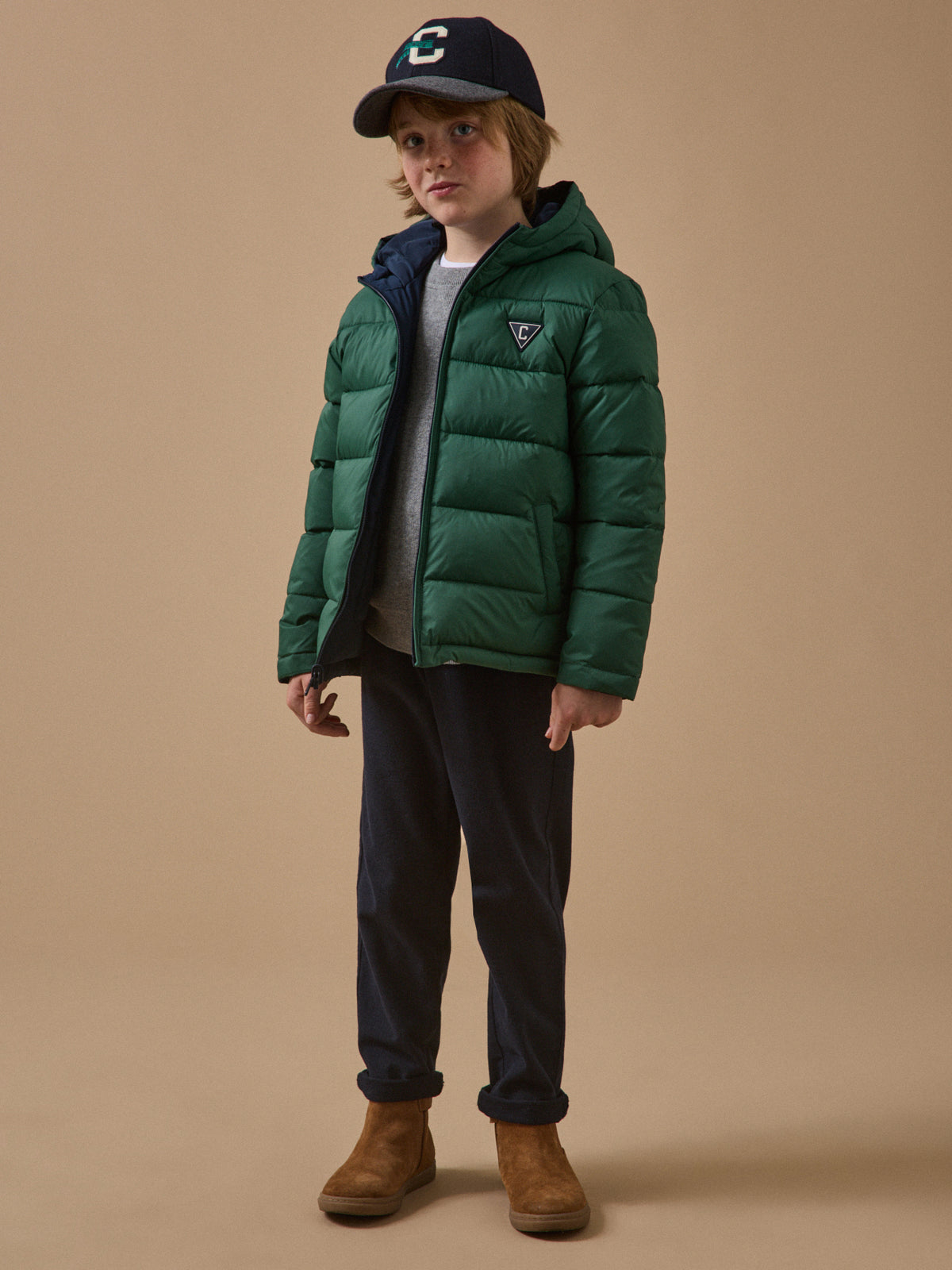 Jungen-Daunenjacke mit Federn und Daunen, wendbar