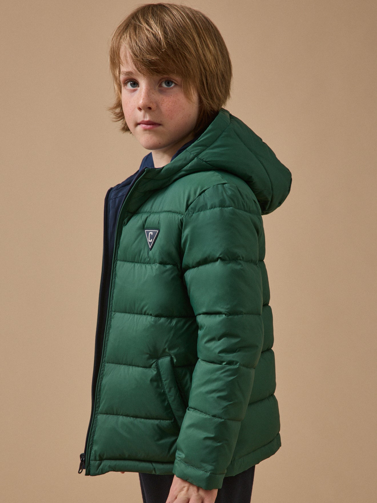 Jungen-Daunenjacke mit Federn und Daunen, wendbar