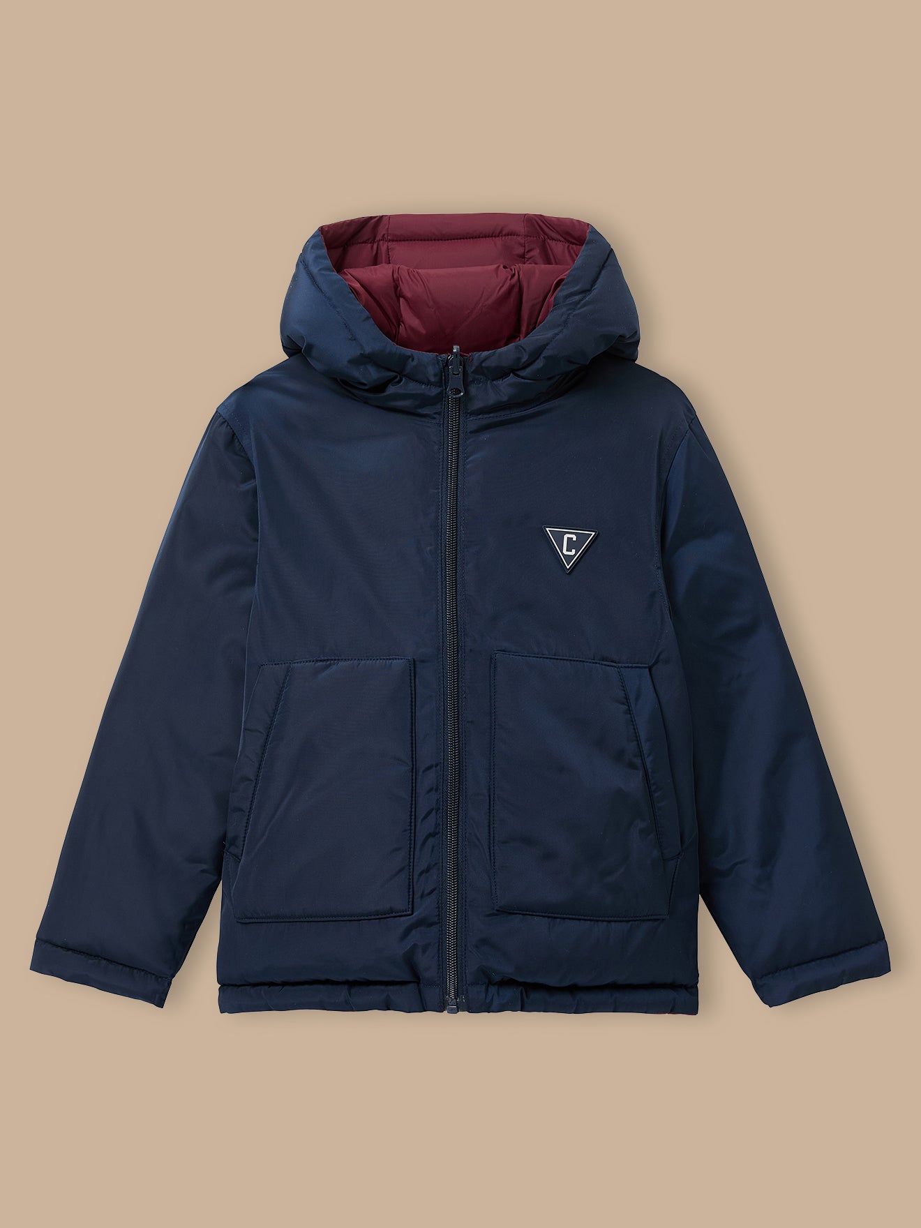 Jungen-Daunenjacke mit Federn und Daunen, wendbar