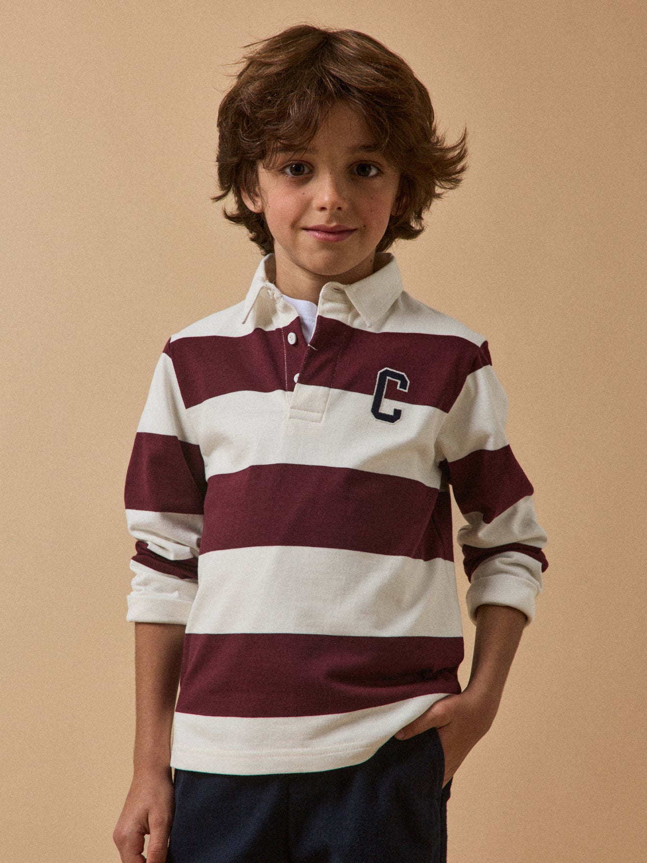 Jungen Rugby-Shirt mit Polokragen, gestreift – Bio-Baumwolle