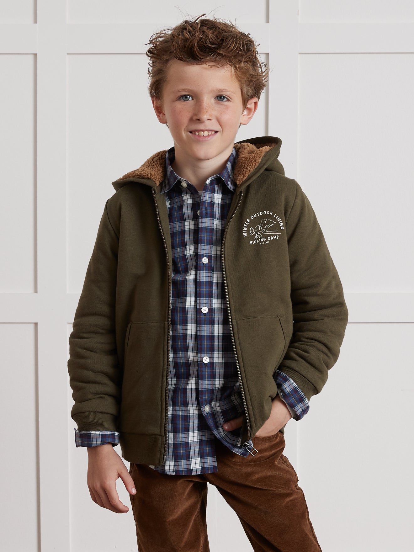 Jungen-Sweatjacke mit Reißverschluss und Sherpa-Futter