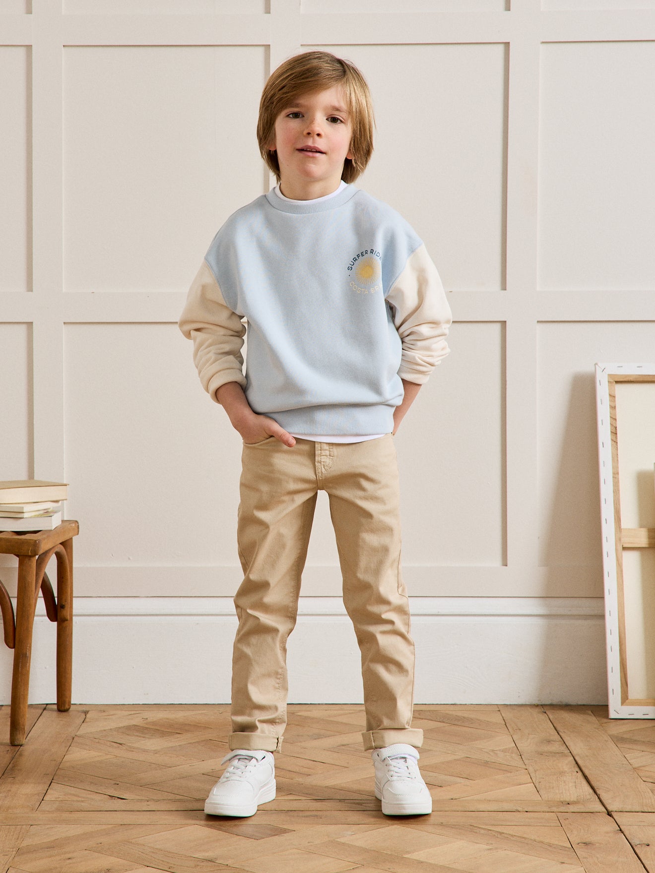 Jungen-Sweatshirt mit Blockfarben – Bio-Baumwolle