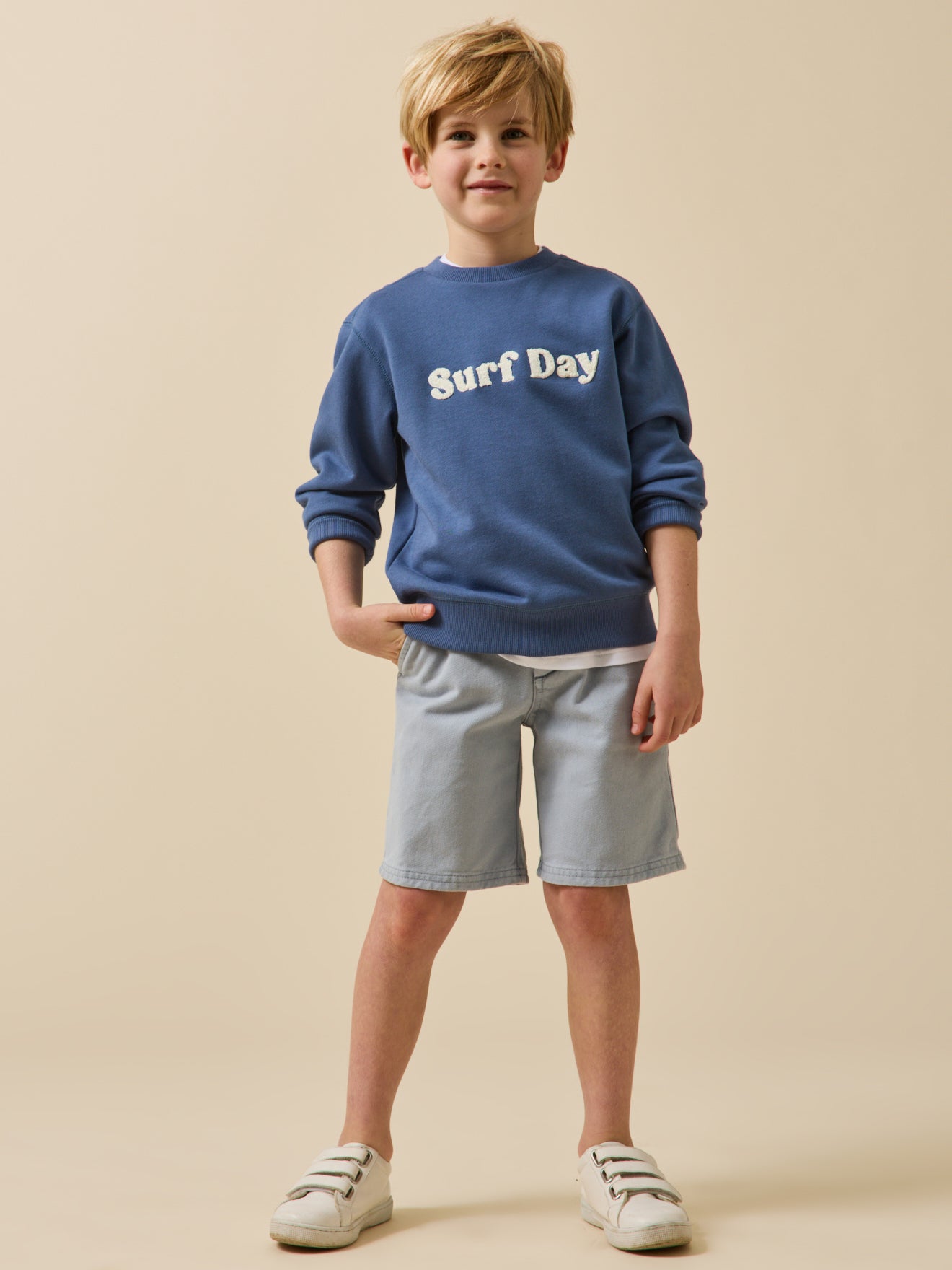 Jungen-Sweatshirt, meliert, mit Schriftzug – Bio-Baumwolle