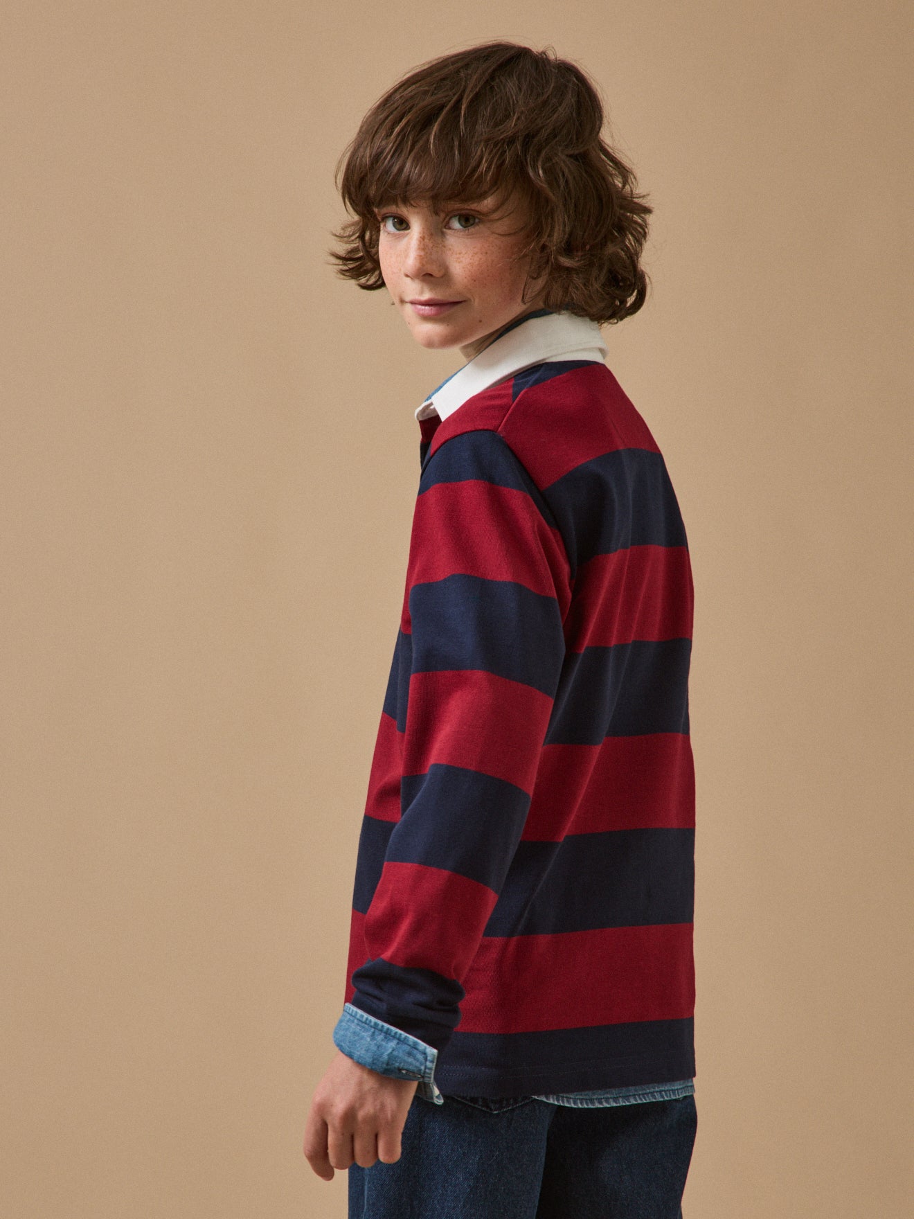Jungen Rugby-Poloshirt, gestreift