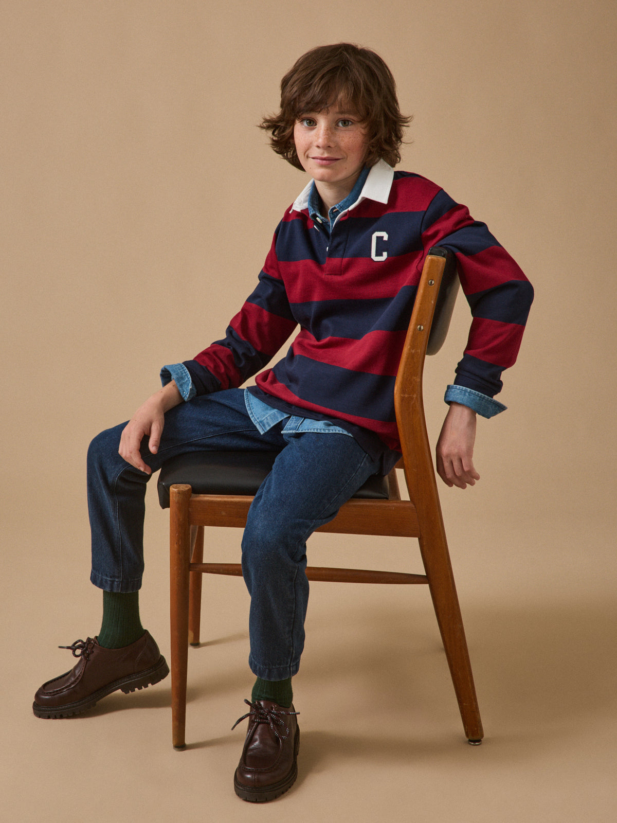 Jungen Rugby-Poloshirt, gestreift