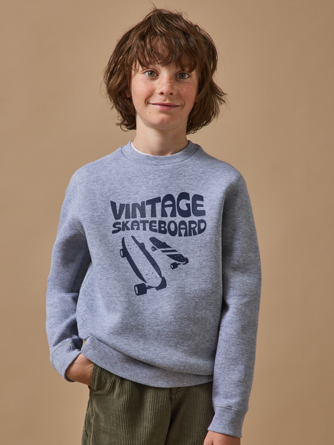 Jungen-Sweatshirt aus Molton mit Druckmuster