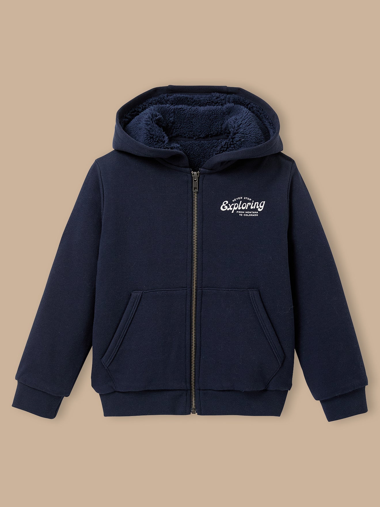 Jungen-Sweatjacke mit Reißverschluss und Sherpa-Futter