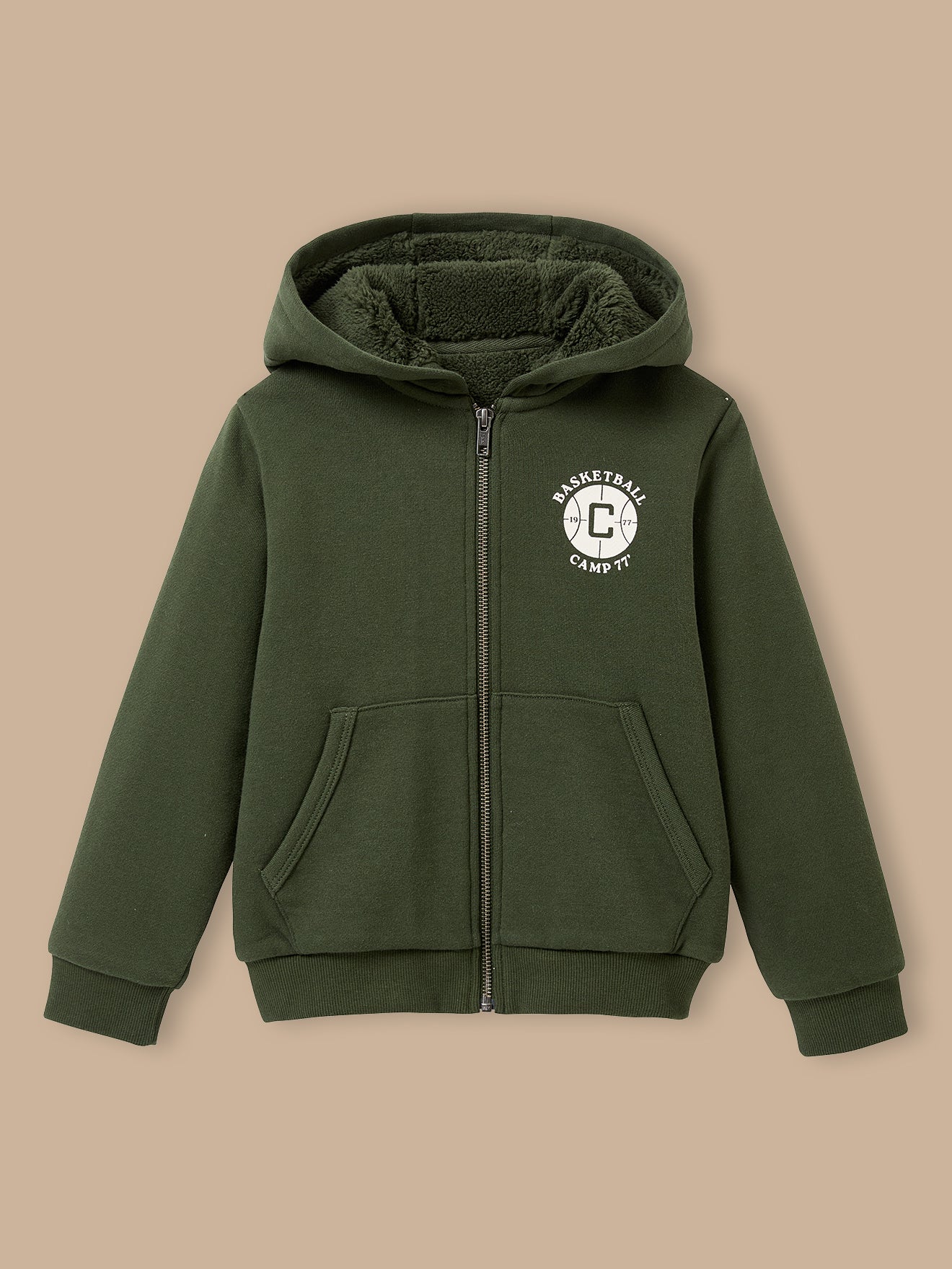 Jungen-Sweatjacke mit Reißverschluss und Sherpa-Futter