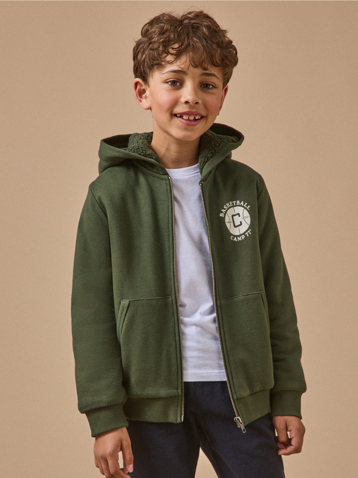 Jungen-Sweatjacke mit Reißverschluss und Sherpa-Futter