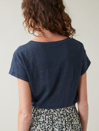 Damen-T-Shirt aus Leinen mit rundem Halsausschnitt